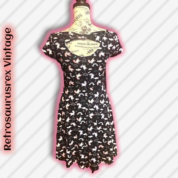 EMILY West Reversible Retro Neon Unicorn Kidcore Skater Dress, Small - Picture 3 of 10